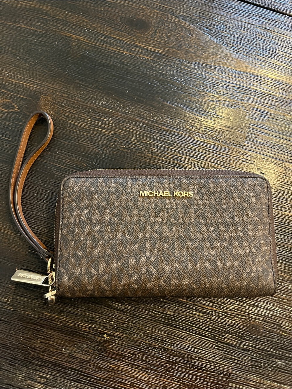 Michael Kors Monogram Wristlet Wallet Brown